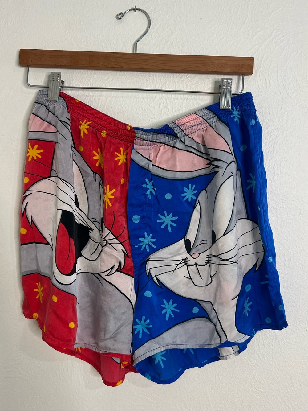 Vintage Warner Bros. Looney Tunes Blue Multicolor Silk Shorts - XL